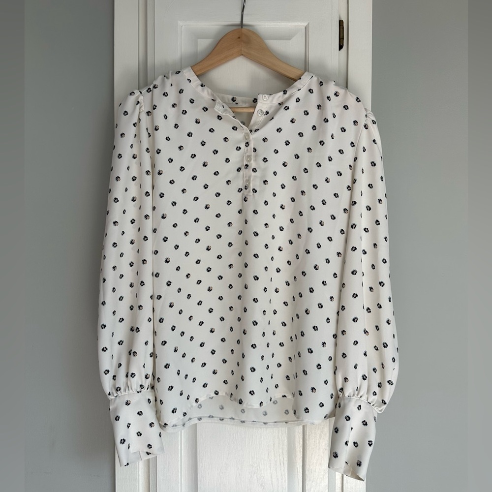 Ann Taylor White Blouse with Black Polka Dots